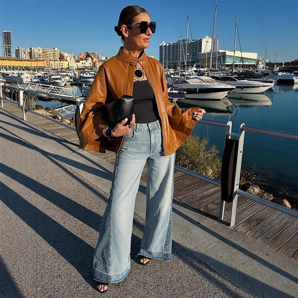 Damen Kunstlederjacke mit schickem Kapuzen-Design R&B