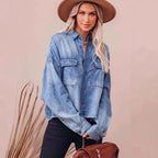 Damen Oversized Jeanshemd mit praktischen Brusttaschen und lässigem Schnitt R&B