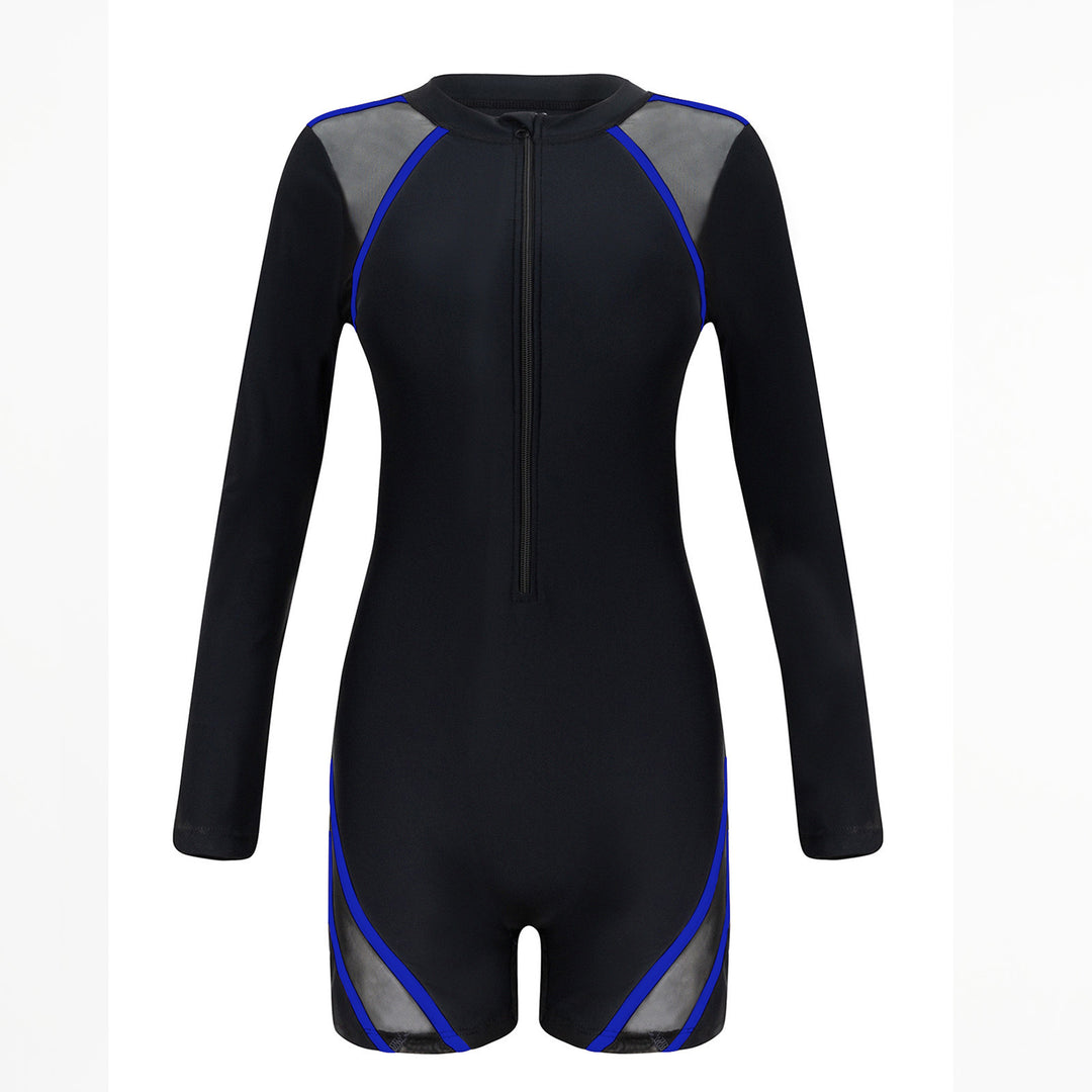 Damen Sportlicher Langarm-Schwimmanzug mit atmungsaktiven Netz Einsätzen R&B