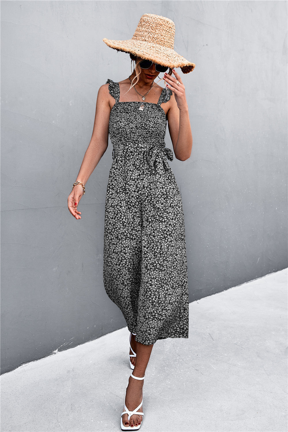 Damen Jumpsuit mit taillierten Trägern und floralem Muster R&B