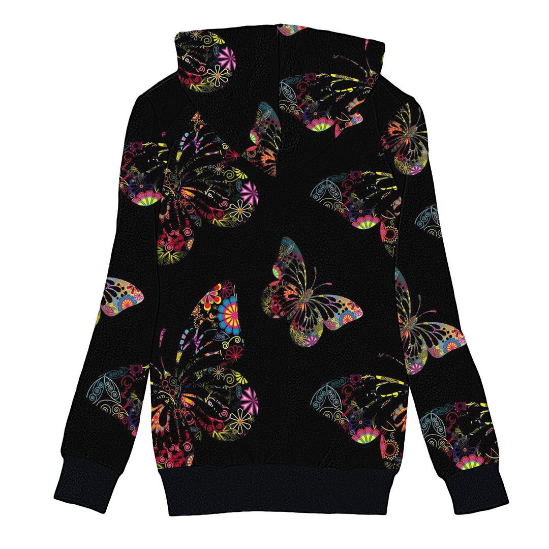 Damen Kuscheljacke mit Kapuze und buntem Schmetterlingsdesign R&B