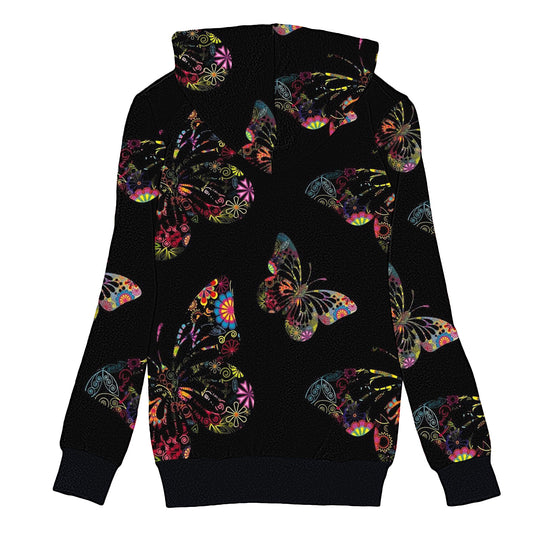 Damen Kuscheljacke mit Kapuze und buntem Schmetterlingsdesign R&B