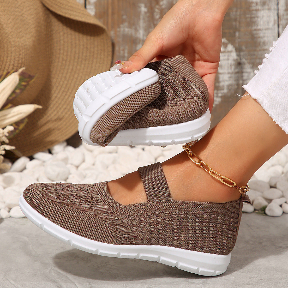 Damen Atmungsaktive und flexible Ballerinas mit elastischem Riemen R&B