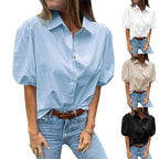 Damen Bluse mit Puffärmeln und klassischem Kragen R&B