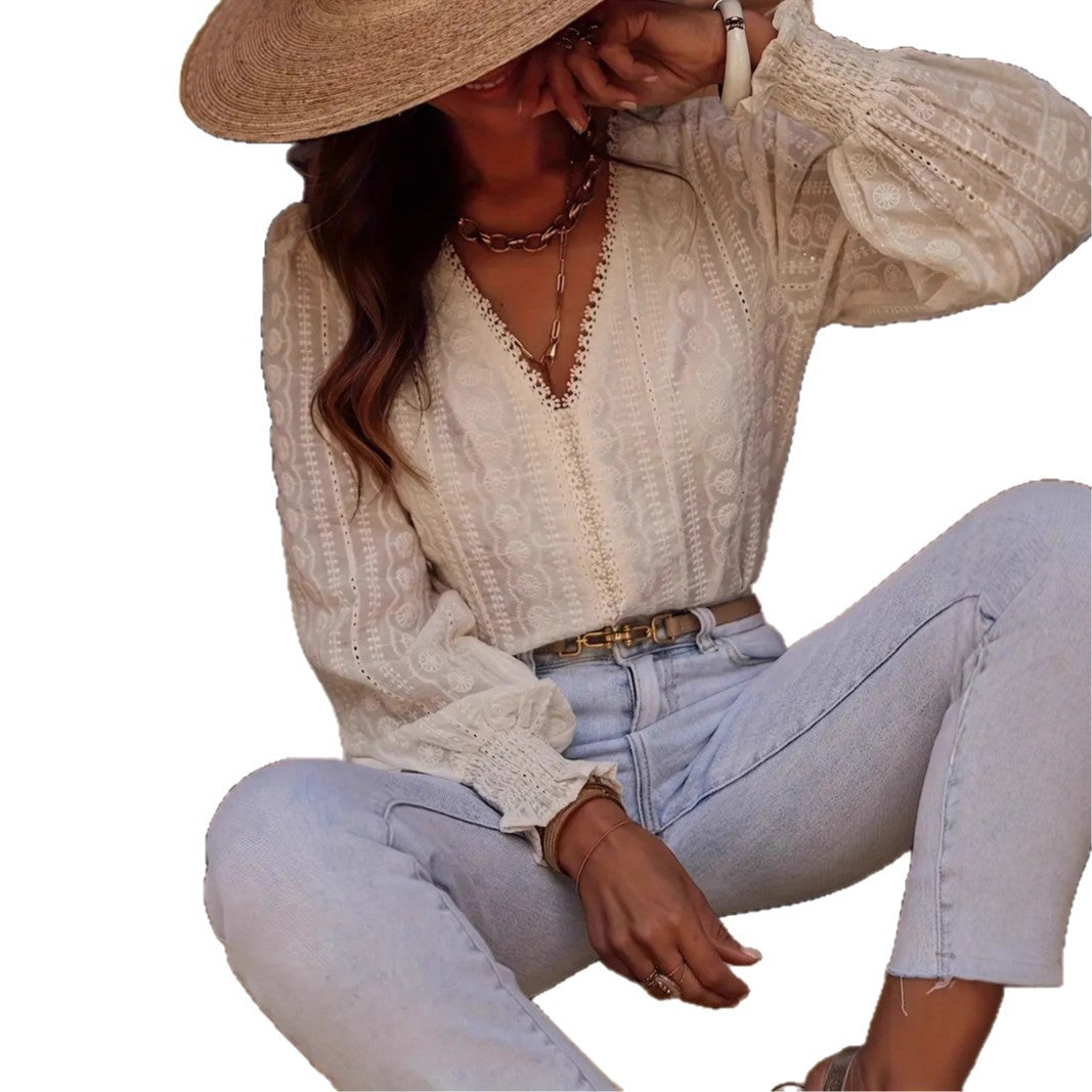 Damen Bluse mit kunstvollen Stickereien und Volumenärmeln R&B