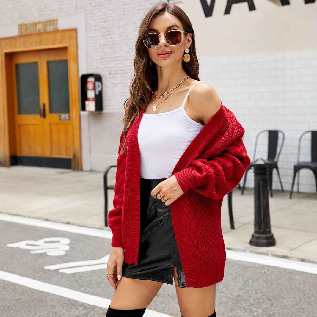 Damen Grobstrickjacke mit voluminösen Ärmeln und modernem Schnitt R&B