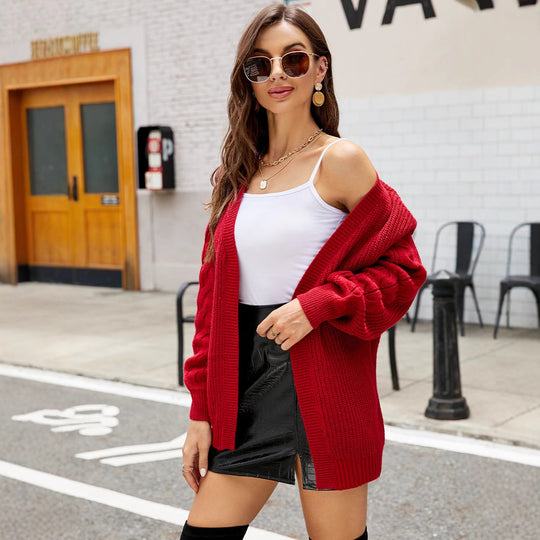 Damen Grobstrickjacke mit voluminösen Ärmeln und modernem Schnitt R&B