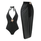Damen Halterneck Bademode mit transparentem Pareo R&B