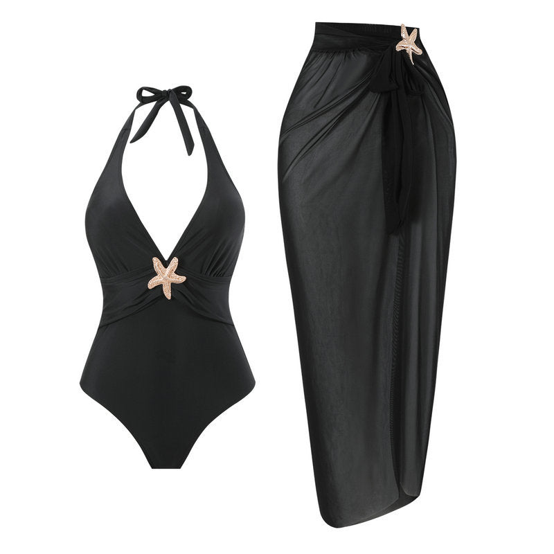 Damen Halterneck Bademode mit transparentem Pareo R&B