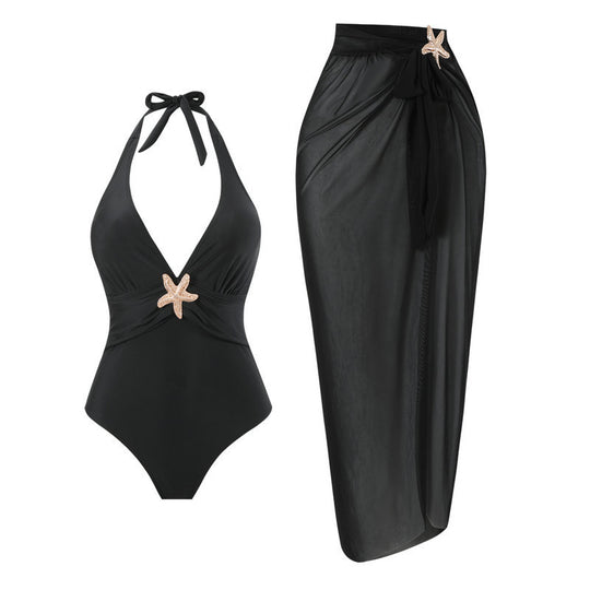 Damen Halterneck Bademode mit transparentem Pareo R&B