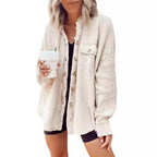 Damen Lässige Waffle-Strickjacke mit praktischen Taschen und Knopfdetails R&B