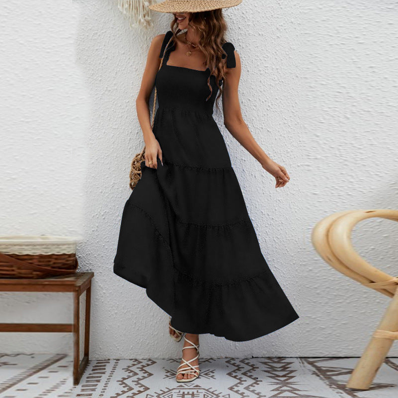 Damen Maxikleid mit schulterfreien Trägern und kaschierenden Rüschendetails R&B