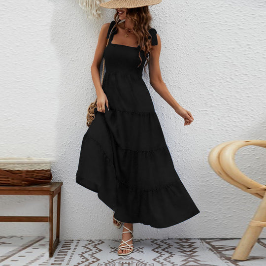 Damen Maxikleid mit schulterfreien Trägern und kaschierenden Rüschendetails R&B