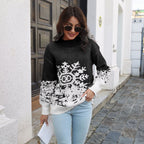 Damen Grobstrickpullover mit festlichem Schneeflocken-Motiv und lässigem Schnitt R&B