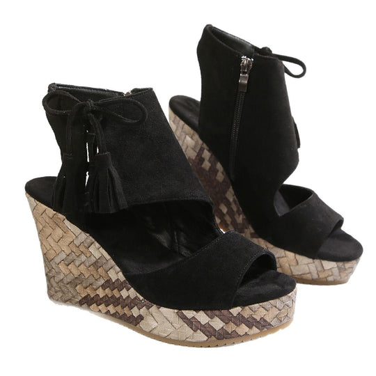 Damen Wedge-Sandalen mit modischem Fransen-Detail R&B