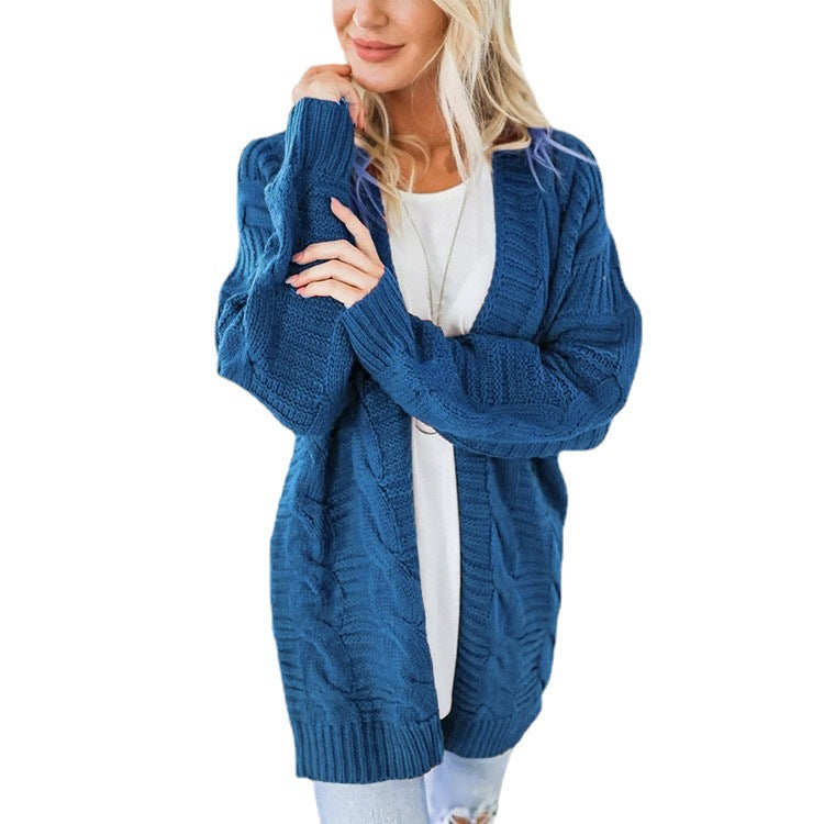 Damen nan langer oversize Strickcardigan mit Zopfmuster und V-Ausschnitt R&B