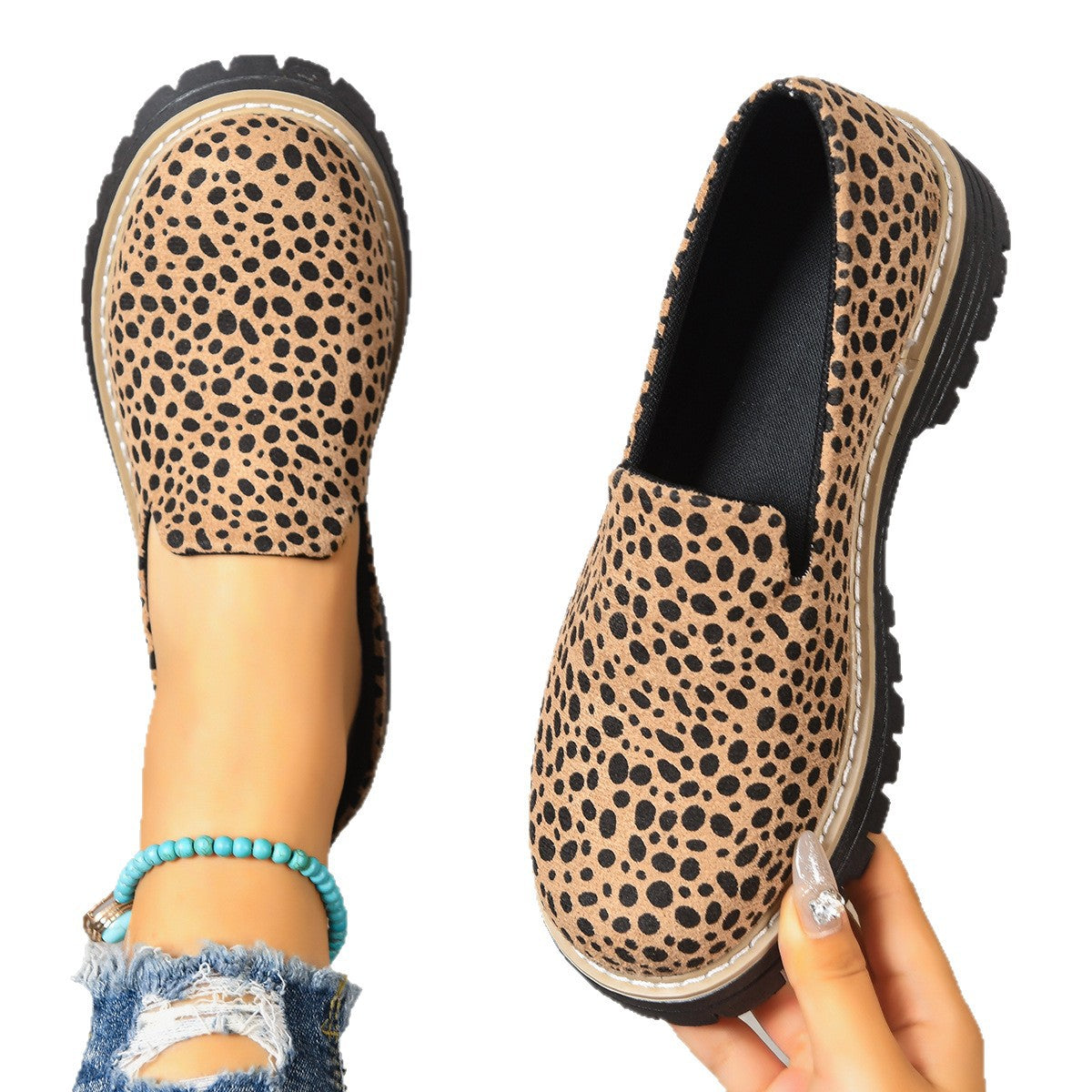 Damen Komfortable Mokassins im tierischen Design mit rutschfester Gummisohle R&B