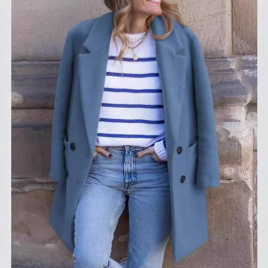 Damen moderner Oversized-Mantel mit doppelter Knopfreihe und eleganten Details R&B
