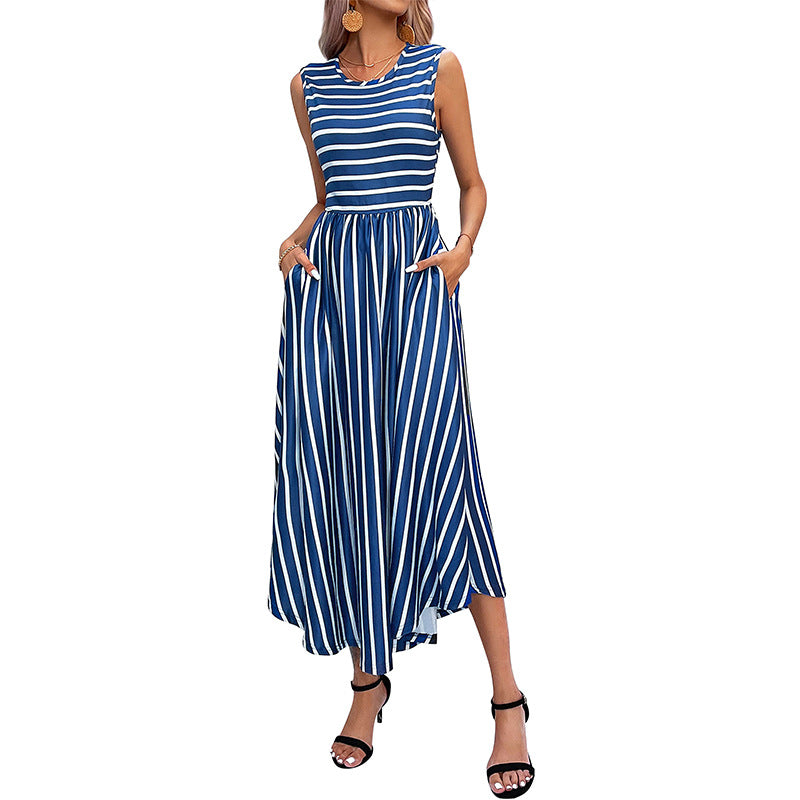 Damen Maxi-Kleid mit asymmetrischem Saum und angesagtem Streifenmuster R&B