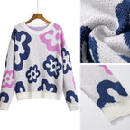 Damen Gemusterter Strickpullover mit floralen Motiven und lässigem Schnitt R&B