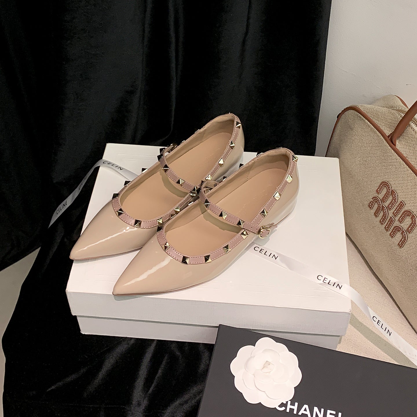 Damen Ballerinas mit verstellbarem Riemchen und luxuriösem Glanz