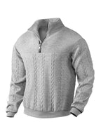 Herren nan texturierter Strickpullover mit Halbzip, geflochtenem Zopfmuster und hohem Stehkragen R&B