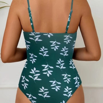 Damen Einteiler Badeanzug mit elegantem V-Ausschnitt und floralem Design R&B