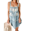 Damen Jeans-Latzkleid mit Spitzenakzenten und fransigem Saum R&B