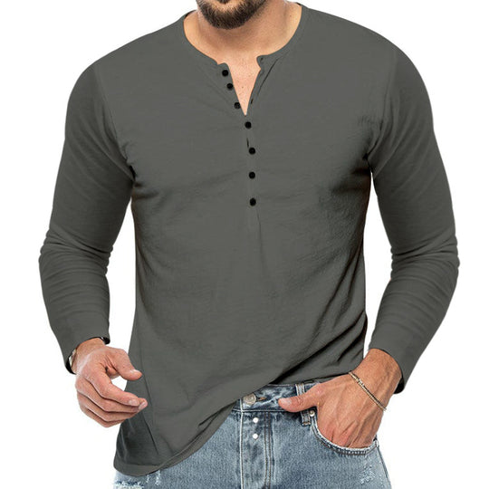 Herren Langarm-Henley-Shirt aus weichem Baumwollmix mit feiner Knopfleiste R&B
