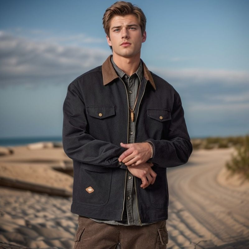 Herren lässige Utility-Jacke mit praktischen Klappentaschen und Reißverschluss R&B