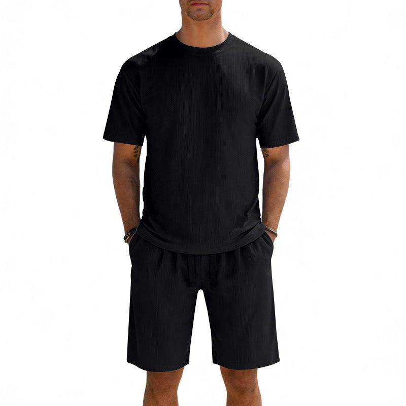 Herren nan Kurzarmshirt- und Bermudakombination aus geripptem Jersey mit elastischem Tunnelzugbund R&B