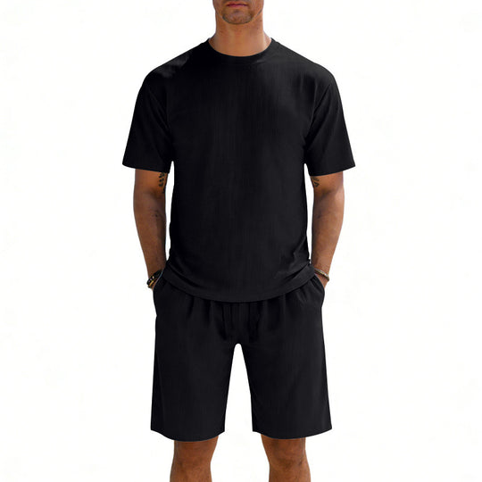 Herren nan Kurzarmshirt- und Bermudakombination aus geripptem Jersey mit elastischem Tunnelzugbund R&B