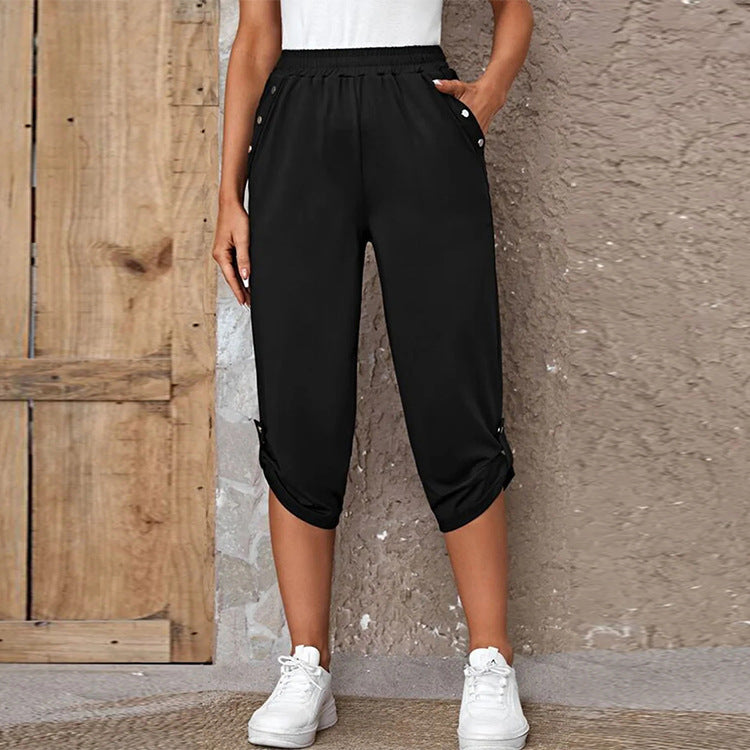 Damen Bequeme Culotte-Hose mit dekorativen Knopfdetails R&B