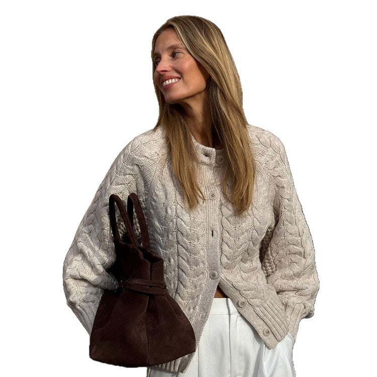 Damen Grobstrickjacke mit dicker Zopfmusterstruktur R&B