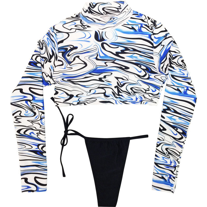 Damen Crop-Top mit langen Ärmeln und exotischem Blattmuster R&B