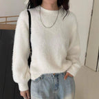 Damen Flauschiger Modischer Pullover mit weitem Schnitt
