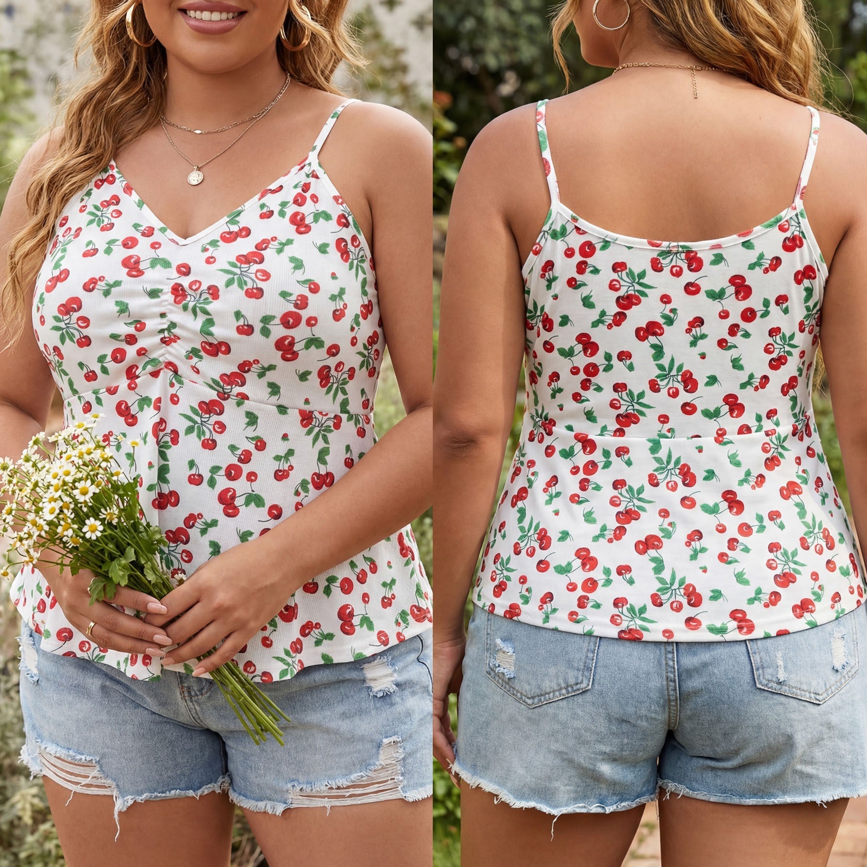 Damen, luftiges Blumenshirt mit Spaghettiträgern R&B