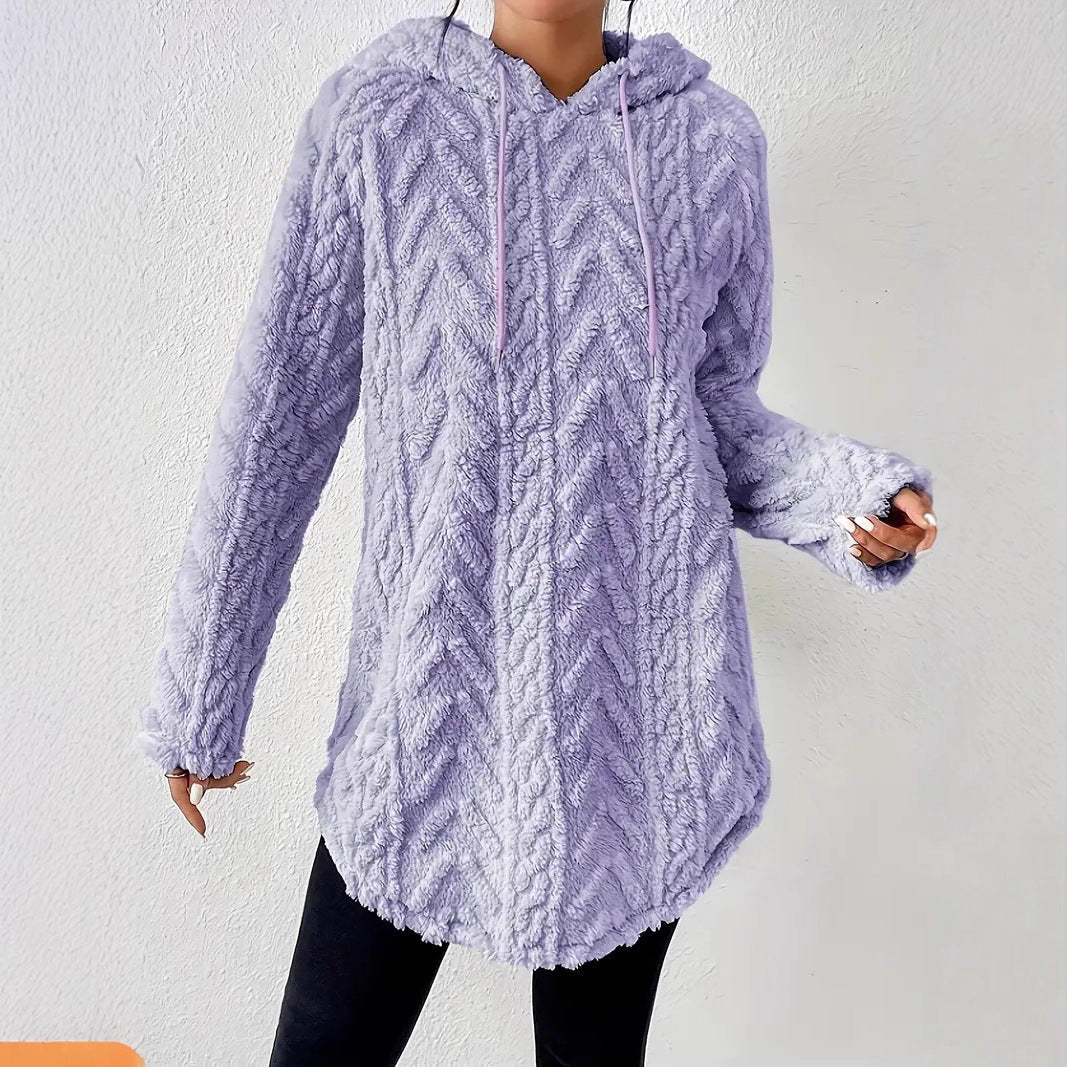 Damen Kapuzenpullover mit weichem Plüsch und modischem Zopfmuster R&B
