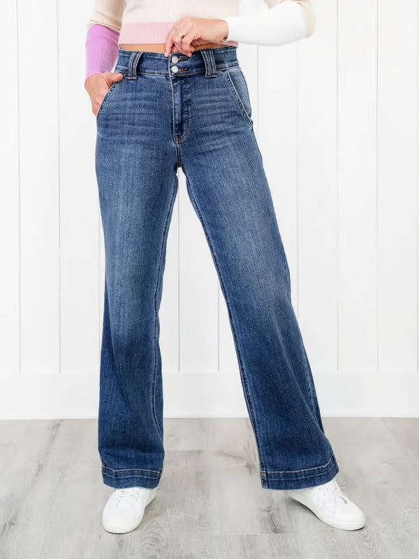 Damen Weit geschnittene Jeans mit hohem Bund und eleganter Nahtführung R&B