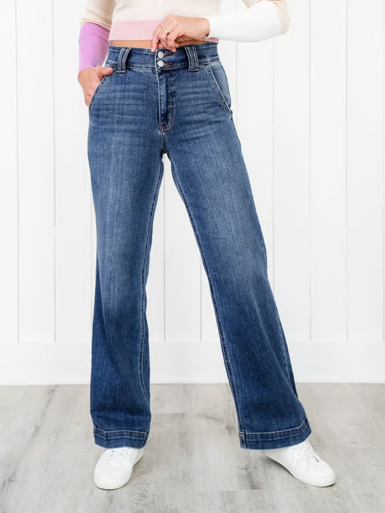 Damen Weit geschnittene Jeans mit hohem Bund und eleganter Nahtführung R&B
