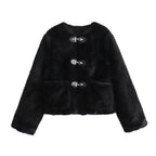 Damen kuschelige Fleecejacke mit dekorativen Knöpfen R&B