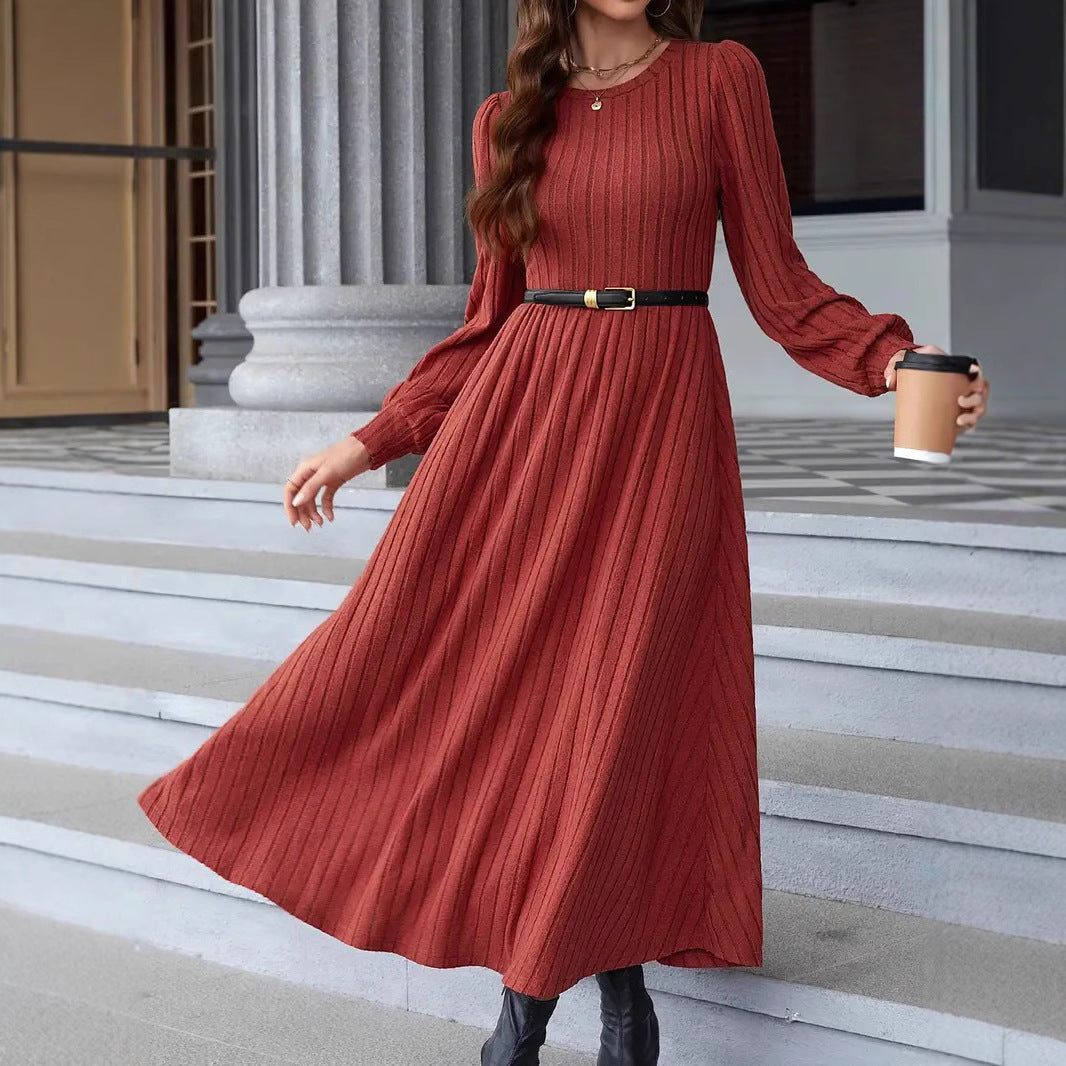 Damen gestricktes Maxikleid mit langen Ärmeln