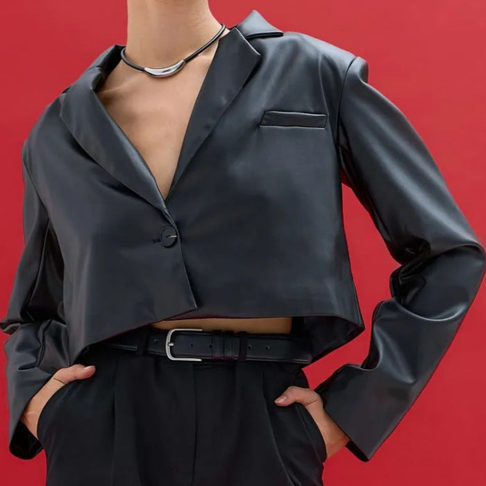 Damen lässige kurz geschnittene Kunstjacke R&B