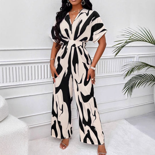 Damen Jumpsuit mit weiten Ärmeln und elegantem Gürtel R&B