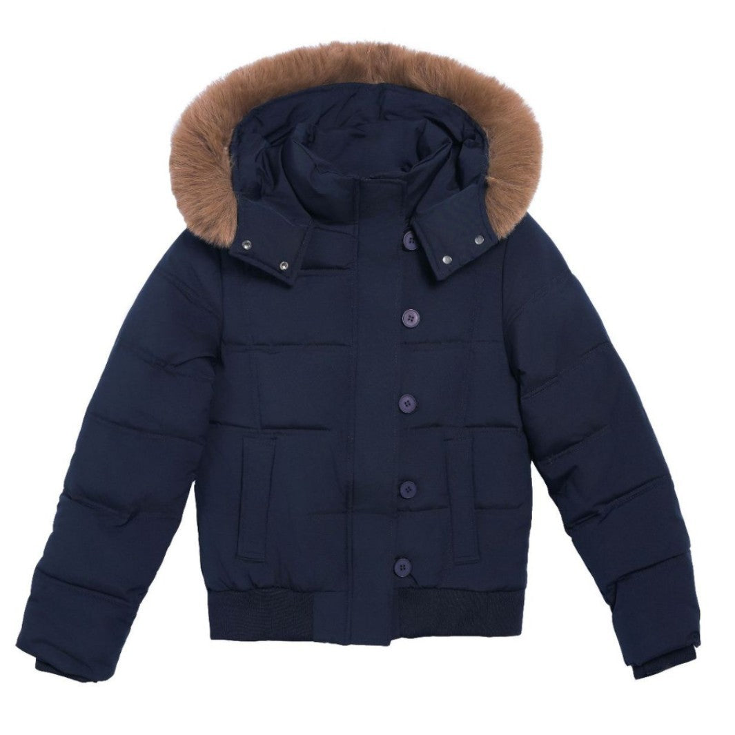 Damen Stylische Jacke mit abnehmbarem Kunstfellkragen und Knopfdetails R&B