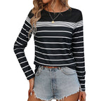 Damen Langarmshirt mit modernem Streifenmuster und Rundhalsausschnitt R&B
