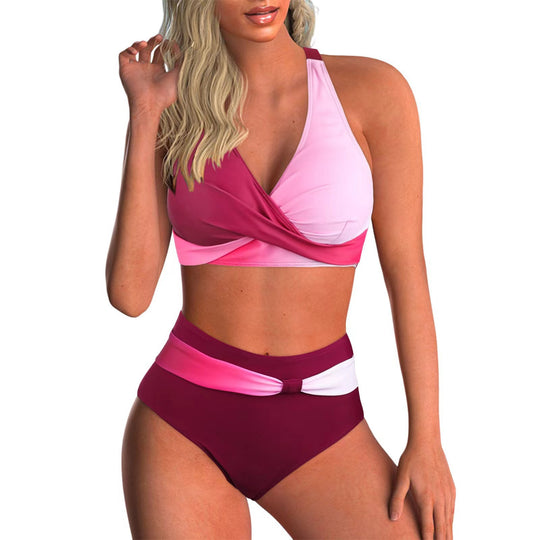 Damen Hoch tailliertes Bikini-Set mit modischem Wickel-Oberteil R&B