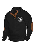Herren nan Heritage-Strukturpullover mit Stehkragen Lederimitat-Besatz Ellenbogen-Patches und Halbknopfleiste R&B