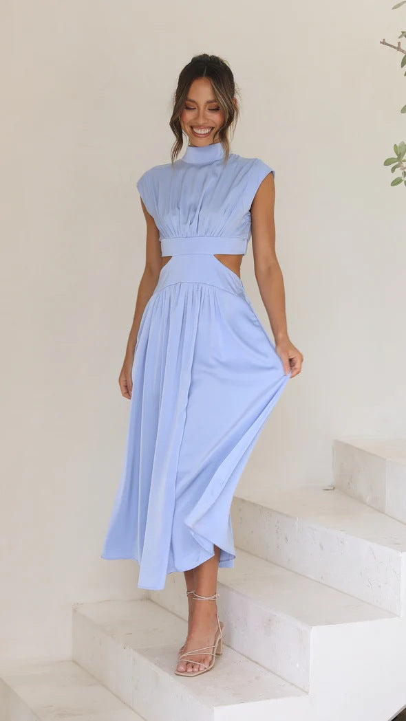 Damen Maxi-Kleid mit schickem Stehkragen und elegantem Cut-Out R&B