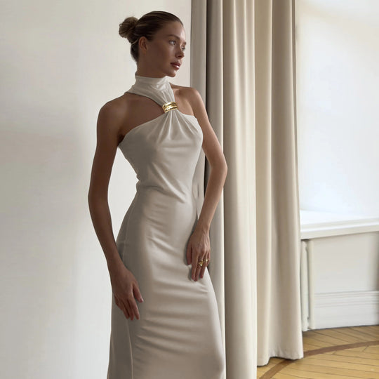 Damen Maxi-Kleid mit schickem Schlüsselbein-Ausschnitt und eleganter Silhouette R&B